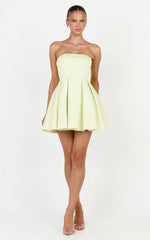 Avery Mini Dress - Strapless Fitted Bodice Full Pleated Skirt Dress in Yellow