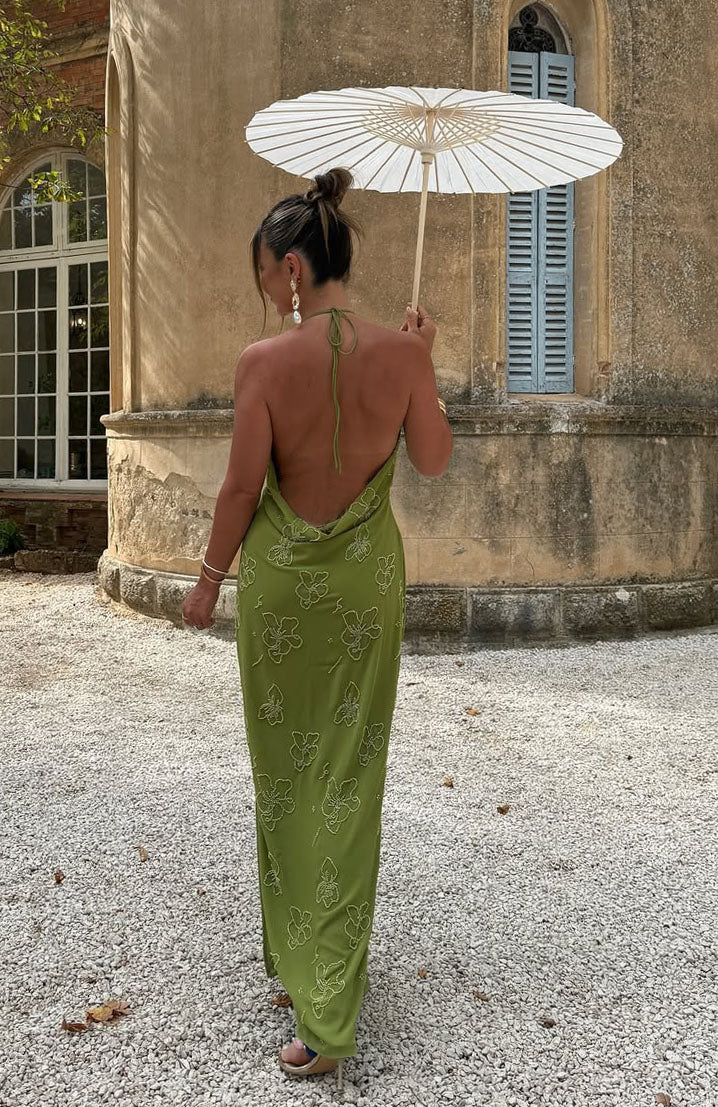 Slow Dancer Beaded Maxi Dress Green Tea