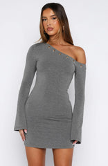 Live Loud Long Sleeve Mini Dress Charcoal