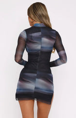 Fatal Attraction Long Sleeve Mini Dress Grey Ombre