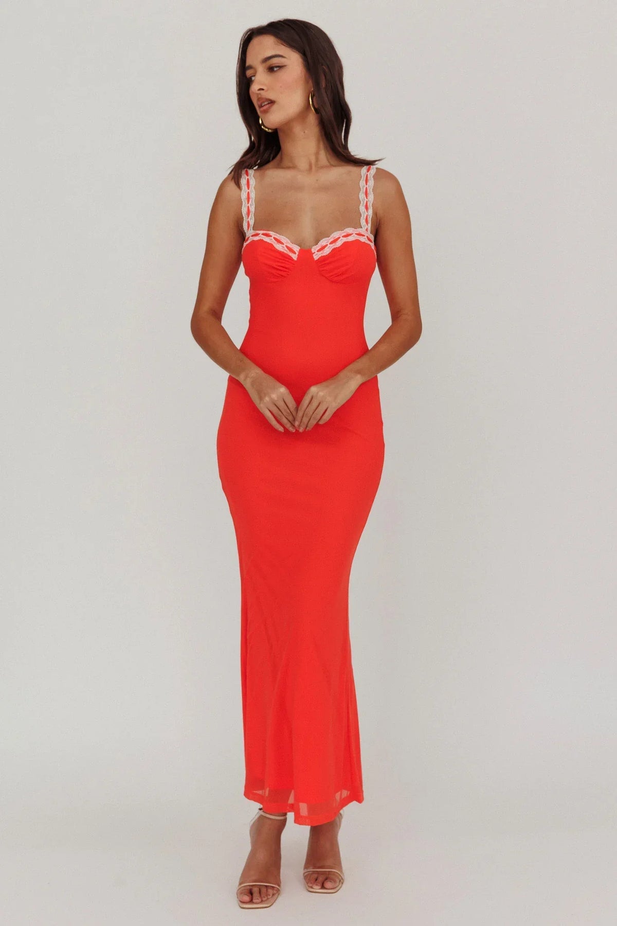 Girl Power Lace Strap Maxi Dress Red