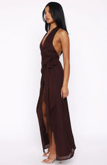 How I Feel Halter Maxi Dress Chocolate