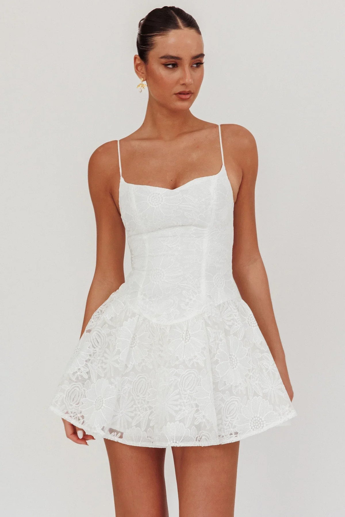 Endearing Embroidered Mesh Mini Dress White