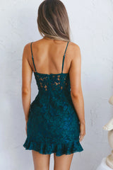 Talk About Me Ruffle Trim Mini Dress Forest Green