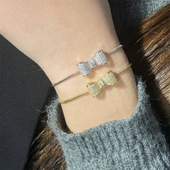 Women's Pavé Cubic Zirconia Bow Bracelet | Adjustable Stainless Steel Slider Bracelet