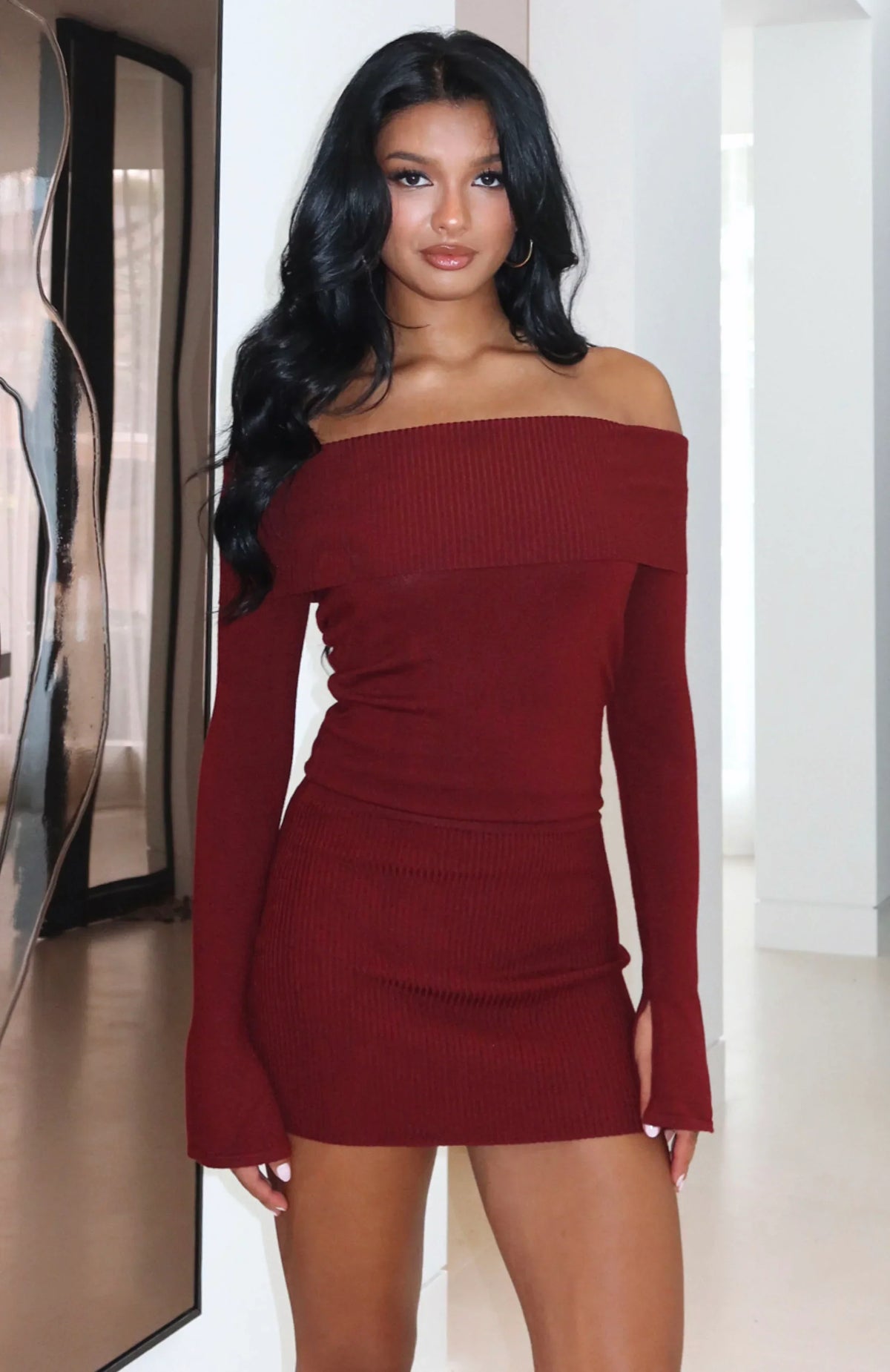 Parental Guidance Knit Mini Dress Burgundy
