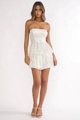 Provence Bloom Tiered Sequin Mini Dress White