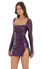 Sequin Long Sleeve Bodycon Dress in Purple