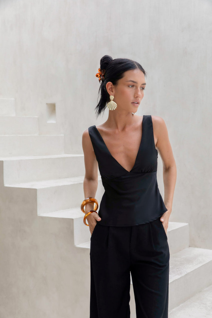 Essence Of Sunlight Satin Top Black