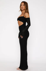 To The Beach Long Sleeve Maxi Dress Black