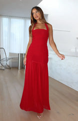 Unbothered Always Halter Maxi Dress Deep Red