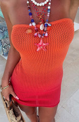 Hotter Than The Sun Crochet Mini Dress Flame Ombre
