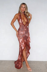 Let It Ride Halter Maxi Dress Burnt Umber