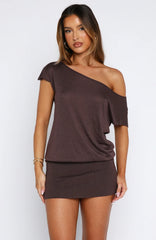 Following My Instincts Mini Dress Chocolate