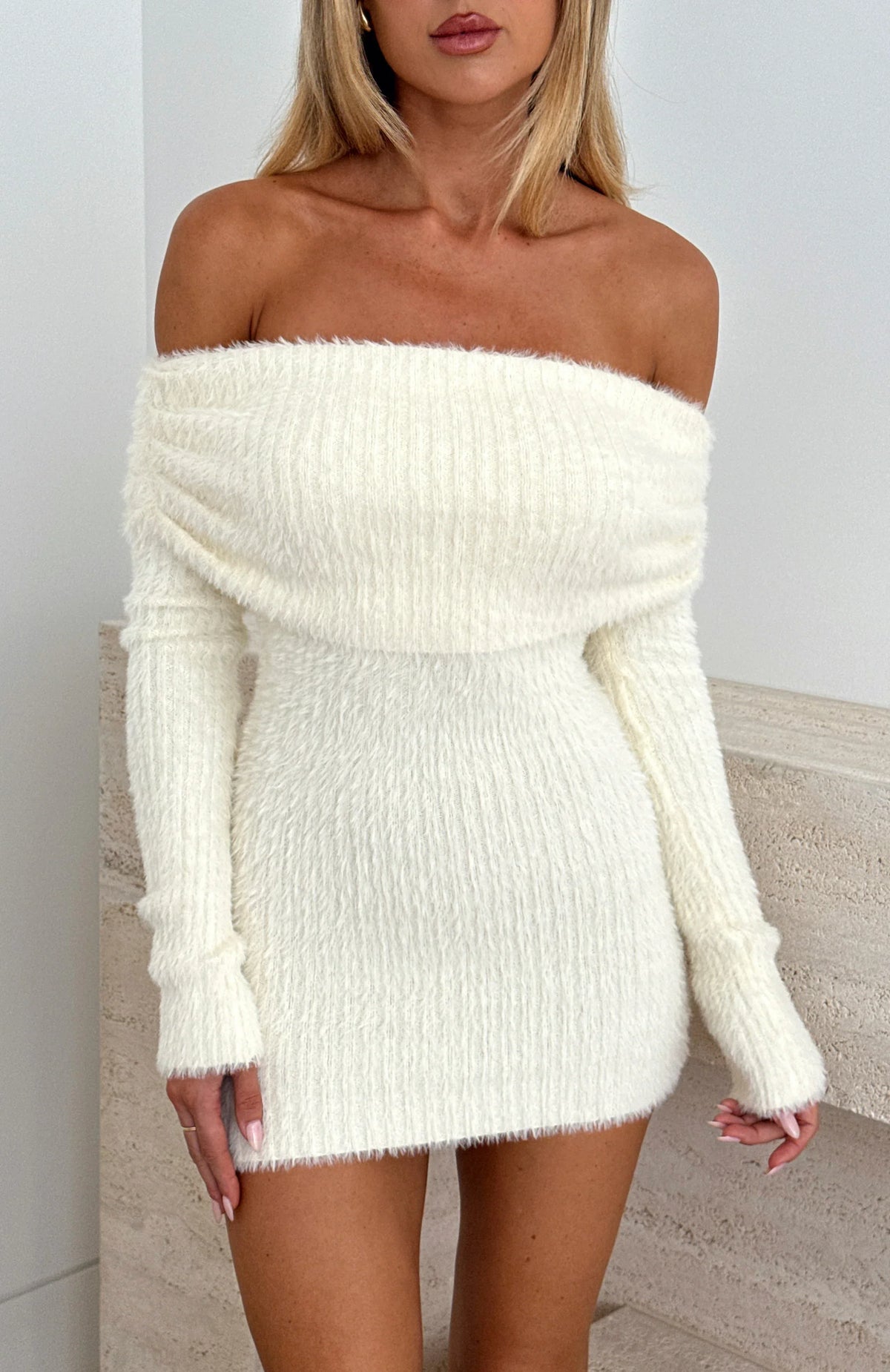 Calling Out To You Long Sleeve Dress Winter White