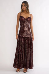 Miller Drop Waist Sequin Maxi Dress Burgundy