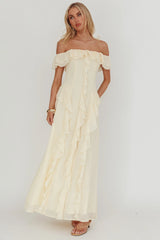 Scarlet Off-Shoulder Ruffle Trim Maxi Dress Butter