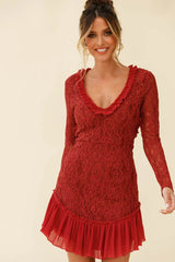 Isabella Long Sleeve Open Back Lace Dress Antique Rose