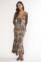 Lysandra Flared Cuff Maxi Dress Lace Black