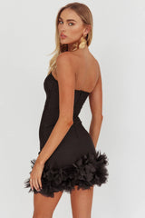 Leni Strapless Embellished Hem Mini Dress Black