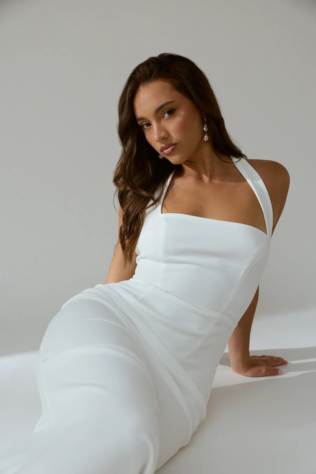 Shellie Square Neckline Halter Maxi Dress White