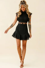 Elisha Crochet Detail Lace Overlay Dress Black