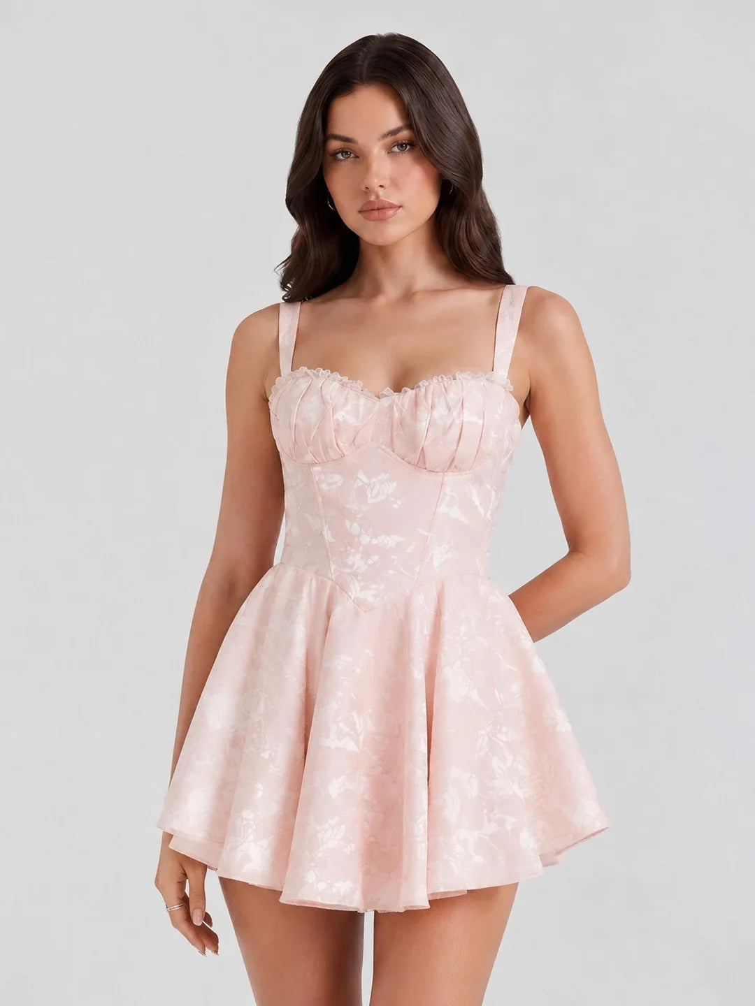 Lace Trim Jacquard Corset Mini Dress