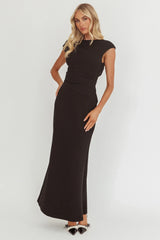 Zarae Cap Sleeve Surplice Back Maxi Dress Black